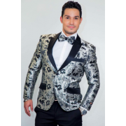 Silver Tapestry Floral Slim Fit Tuxedo Jacket